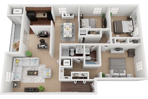 3 bedroom 2 bath w bonus room floor plan at Courthouse Square Apartments, Towson, Maryland